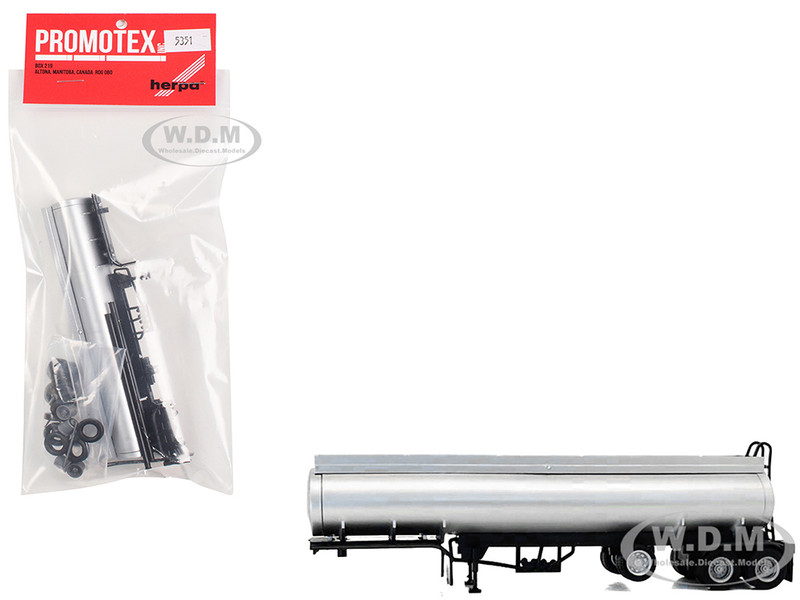 Tag Axle Elliptical Tanker Trailer Silver 1/87 (HO) Plastic Model Promotex 005351S