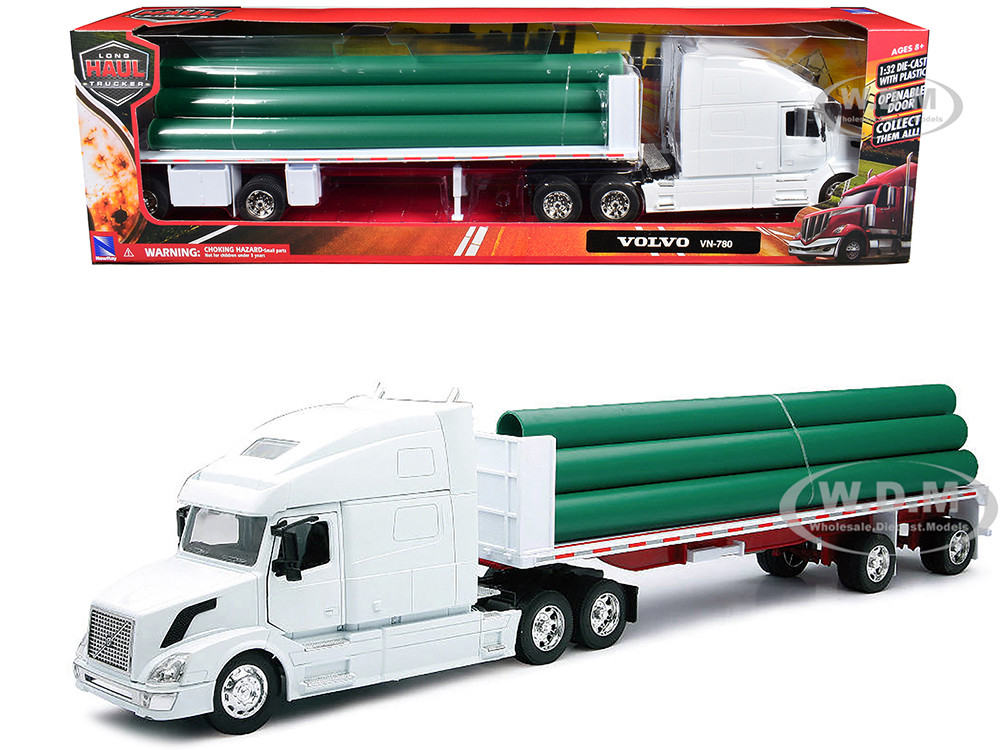 7up VOLVO (1:32)トレーラー Volvo VN-780 Truck with Flatbed Trailer and Long Pipes White 