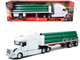 Volvo VN 780 Truck with Flatbed Trailer and Long Pipes White Long Haul Truckers Series 1/32 Diecast Model New Ray 14223B