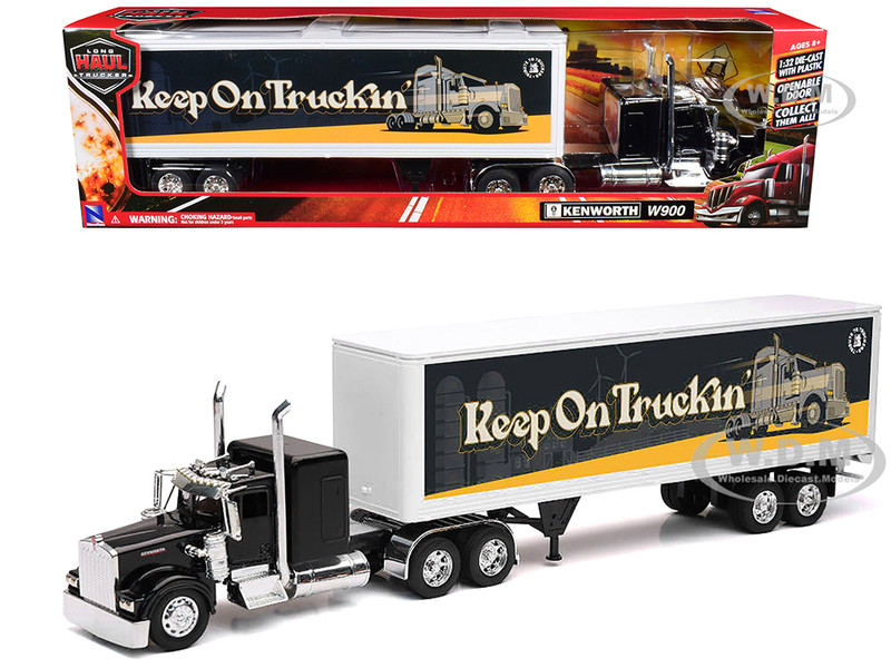 Kenworth W900 Truck Black with Dry Van Trailer Tribute To Truckers Keep on Truckin Long Haul Truckers Series 1/32 Diecast Model New Ray SS-10253