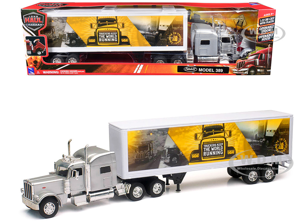 Peterbilt MODEL 389 トレーラーミニカー Peterbilt 389 Truck Silver Metallic with Dry Van Trailer 