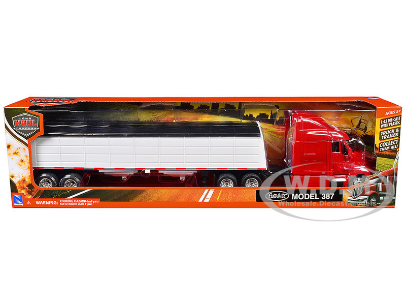 Peterbilt 387 Truck Red with Grain Trailer White Long Haul Truckers Series 1/43 Diecast Model New Ray SS-15453A