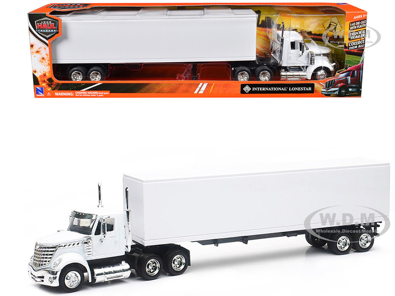 International LoneStar Truck with Dry Goods Trailer White Long Haul Truckers Series 1/43 Diecast Model New Ray SS-16663