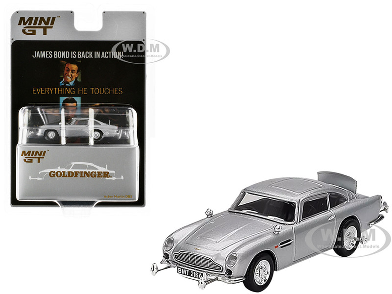 Aston Martin DB5 RHD Right Hand Drive Birch Silver Metallic 007 James Bond Goldfinger 1964 Movie Limited Edition 1/64 Diecast Model Car Mini GT MGT00900-007E