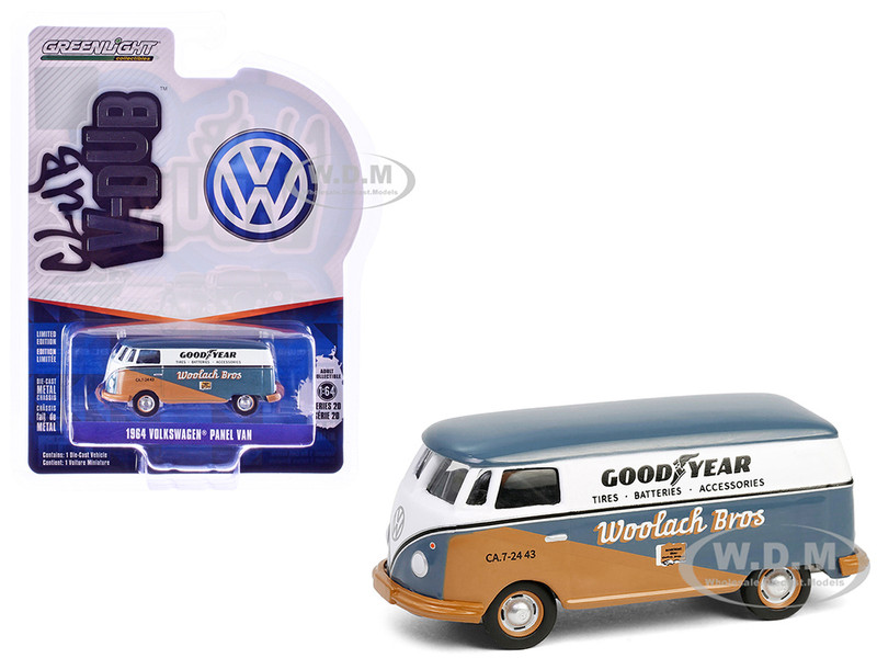 1964 Volkswagen Panel Van Goodyear Gray and White with Tan Graphics Club Vee Dub Series 20 1/64 Diecast Model Car Greenlight 36110B