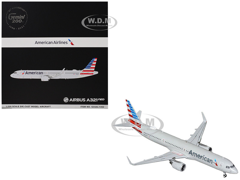 Airbus A321neo Commercial Aircraft American Airlines N413AN Gray with Striped Tail Gemini 200 Series 1/200 Diecast Model Airplane GeminiJets G2AAL1352