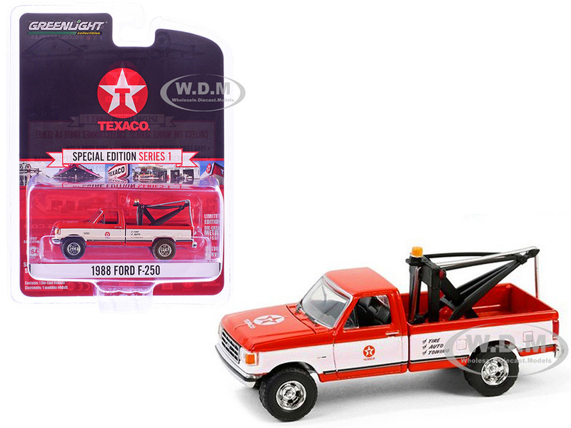 1988 Ford F 250 Tow Truck Texaco Red and White Texaco Special Edition Series 1 1/64 Diecast Model Car Greenlight 41165D