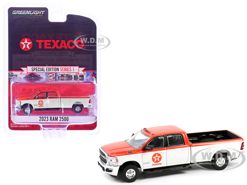 2023 Ram 2500 Pickup Truck Texaco Orange and White Texaco Special Edition Series 1 1/64 Diecast Model Car Greenlight 41165F