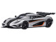 Koenigsegg One 1 Moon Gray Metallic with Carbon and Orange Stripes 1/64 Diecast Model Car Autoart 20042