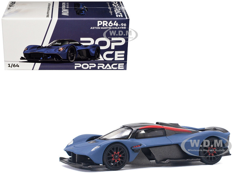 Aston Martin Valkyrie Satin Marina Blue with Carbon Top 1/64 Diecast Model Car Pop Race PR640096