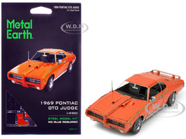 Model Kit 1969 Pontiac GTO Judge Orange with Black Stripes Moderate Difficulty Steel Model Metal Earth ME1027