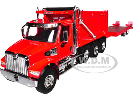 Western Star 49X Truck with Ox Bodies Dump & Beaver Tail Trailer Viper Red 1/64 Diecast Model DCP/First Gear 60-1884