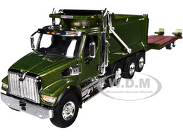 Western Star 49X Truck with Ox Bodies Dump & Beaver Tail Trailer Green Metallic 1/64 Diecast Model DCP/First Gear 60-1883