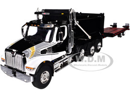 Western Star 49X Truck with Ox Bodies Dump & Beaver Tail Trailer Black with White Graphics 1/64 Diecast Model DCP/First Gear 60-1885