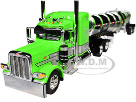 Peterbilt 389 with 48 Mid Roof Sleeper and Polar Deep Drop Trailer Green and Silver 1/64 Diecast Model DCP/First Gear 60-1934