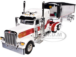 Peterbilt 389 with 48 Mid Roof Sleeper and MAC Coal End Dump Trailer White with Red and Gold Stripes 1/64 Diecast Model DCP/First Gear 60-1936