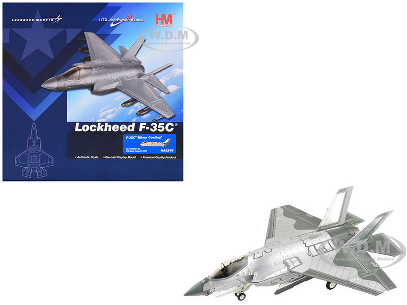 Lockheed Martin F 35C Lightning II Aircraft Mirror Coating XE 100 168733 2022 United States Navy Air Power Series 1/72 Diecast Model Hobby Master HA6210