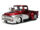 1956 Ford F 100 Pickup Truck Red Metallic with Silver Accents and Jada Gas Pump Just Trucks Series 1/24 Diecast Model Car Jada 35053