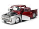 1956 Ford F 100 Pickup Truck Red Metallic with Silver Accents and Jada Gas Pump Just Trucks Series 1/24 Diecast Model Car Jada 35053