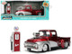 1956 Ford F 100 Pickup Truck Red Metallic with Silver Accents and Jada Gas Pump Just Trucks Series 1/24 Diecast Model Car Jada 35053