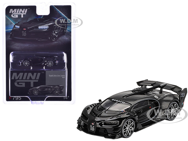 Bugatti Vision Gran Turismo Black and Carbon Limited Edition 1/64 Diecast Model Car Mini GT MGT00795