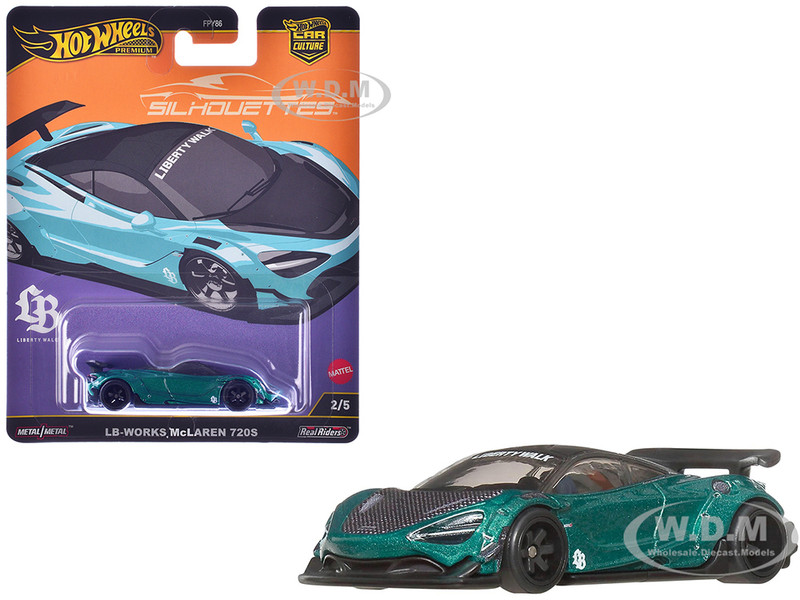 McLaren 720S LB Works Green Metallic with Carbon Hood and Black Top Silhouettes Series Diecast Model Car Hot Wheels JBK47