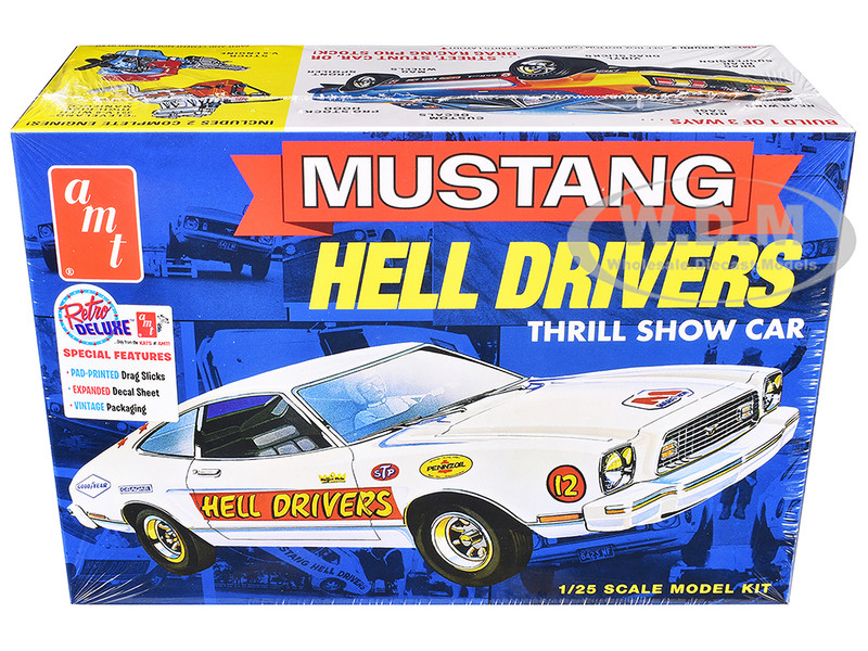 Skill 2 Model Kit 1977 Ford Mustang Hell Drivers Thrill Show Car 1/25 Scale Model AMT AMT1475