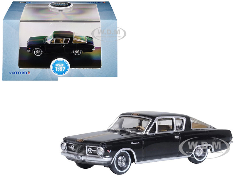 1965 Plymouth Barracuda Black with Gold Stripes 1/87 (HO) Scale Diecast Model Car Oxford Diecast 87PB65004