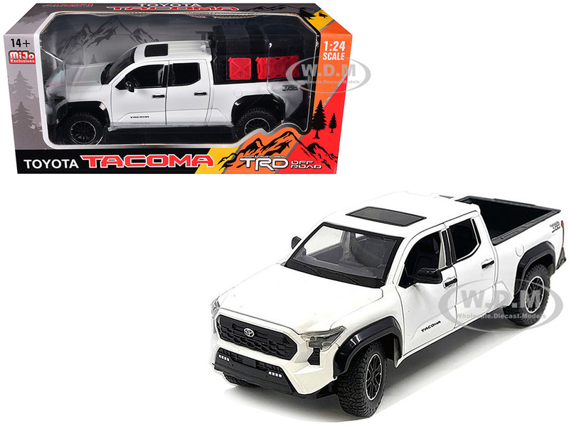 2024 Toyota Tacoma TRD Off-Road Edition Pickup Truck White Metallic Bed Camper 1/24 Diecast Model Car H08778-WH