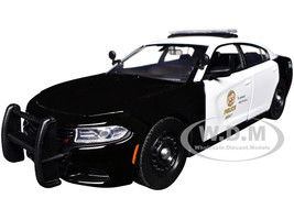 2023 Dodge Charger Pursuit Police Car LAPD Los Angeles Police Department Black White Law Enforcement and Public Service Series 1/24 Diecast Model Car Motormax 76808