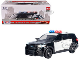 2022 Ford Police Interceptor Utility Black and White Builder s Kit with Flashing Light Bar and Front and Rear Lights and Sounds 1/24 Diecast Model Car Motormax 79541BW