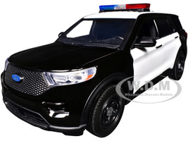 2022 Ford Police Interceptor Utility Black and White Builder s Kit with Flashing Light Bar and Front and Rear Lights and Sounds 1/24 Diecast Model Car Motormax 79541BW