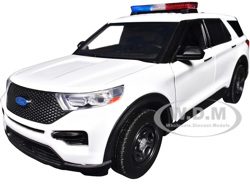 2022 Ford Police Interceptor Utility Plain White Builder s Kit with Flashing Light Bar and Front and Rear Lights and Sounds 1/24 Diecast Model Car Motormax 79541W