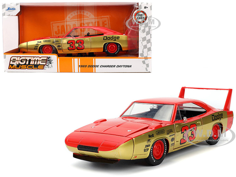 1969 Dodge Charger Daytona #33 Red and Gold Metallic with Graphics Bigtime Muscle Series 1/24 Diecast Model Car Jada JA36297