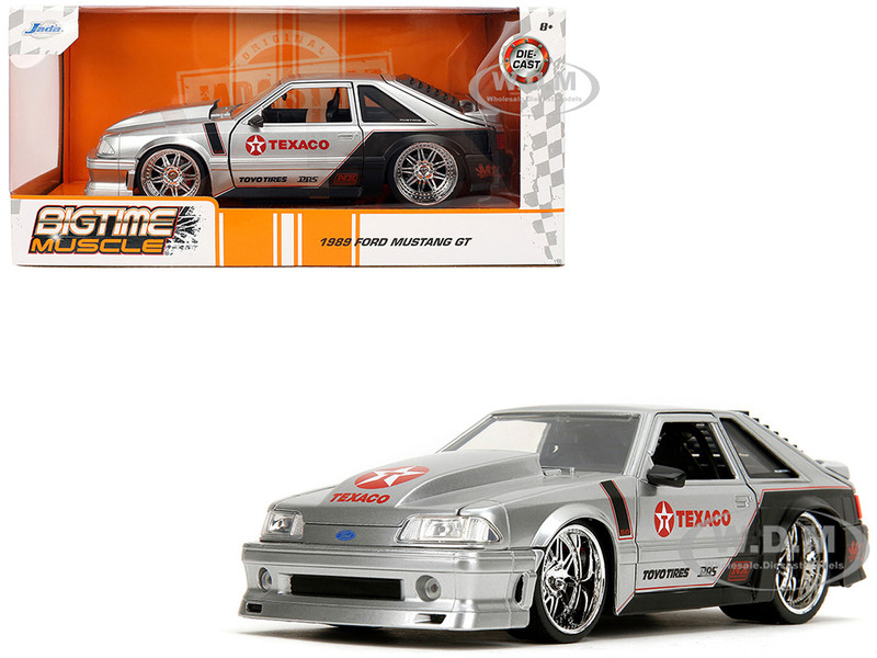 1989 Ford Mustang GT Texaco Silver Metallic and Matt Black Bigtime Muscle Series 1/24 Diecast Model Car Jada 36299