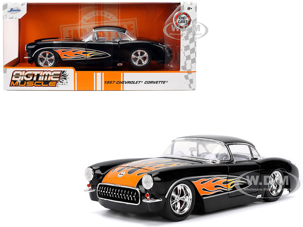 1957 Chevrolet Corvette Black with Flame Graphics and White