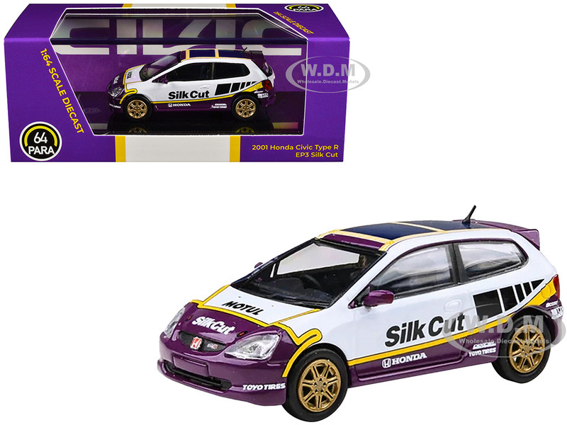 2001 Honda Civic Type R EP3 Silk Cut White and Purple with Graphics 1/64 Diecast Model Car Paragon Models PA-66351
