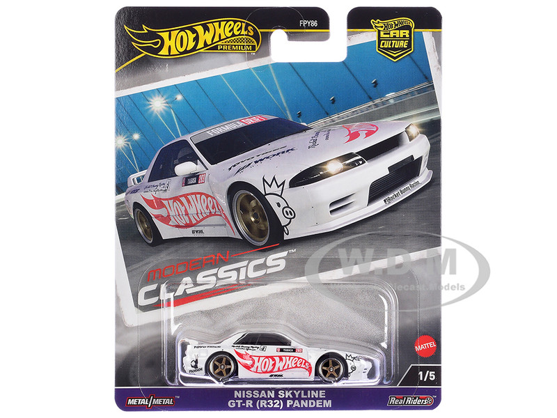 Nissan Skyline GT R R32 Pandem White with Hot Wheels Logo Modern Classics Series Diecast Model Car Hot Wheels HRV68