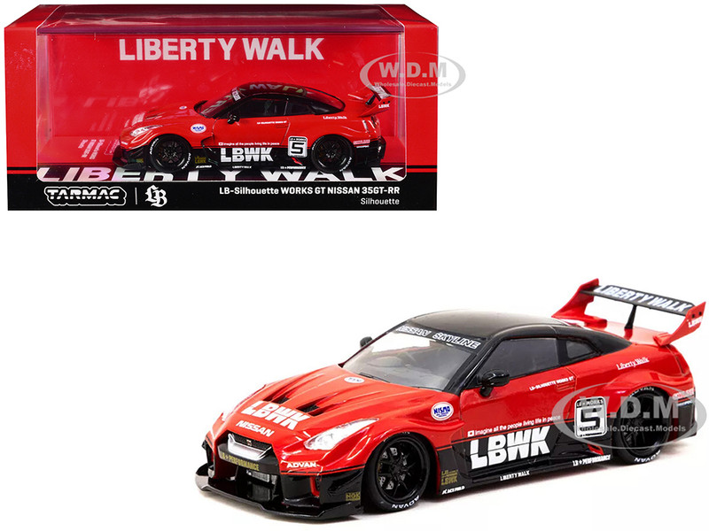 Nissan 35GT RR LB Silhouette WORKS GT RHD Right Hand Drive #5 Liberty Walk Red and Black Hobby43 Series 1/43 Diecast Model Car Tarmac Works T43-022-SIL