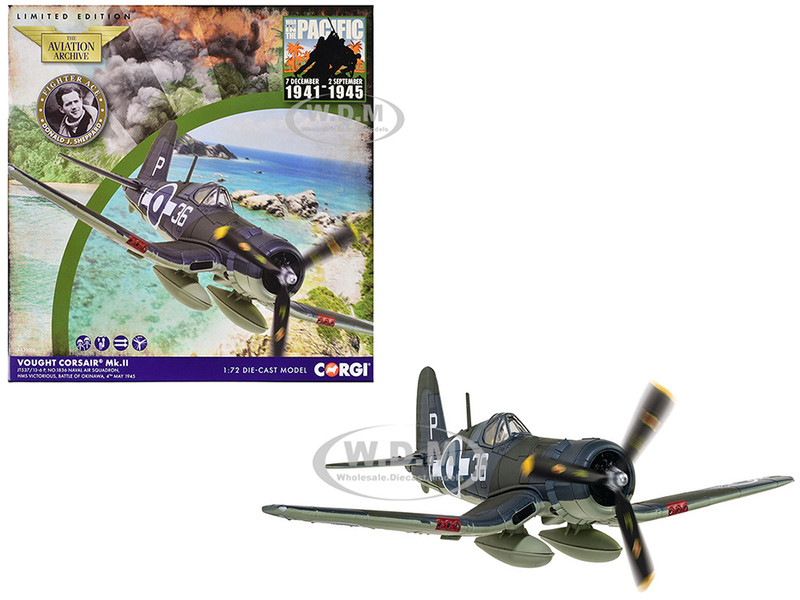 Vought Corsair Mk II Fighter Aircraft JT537 1836 Naval Air Squadron HMS Victorious Battle of Okinawa 1945 British Royal Navy Fleet Air Arm The Aviation Archive Series 1/72 Diecast Model Corgi AA33016