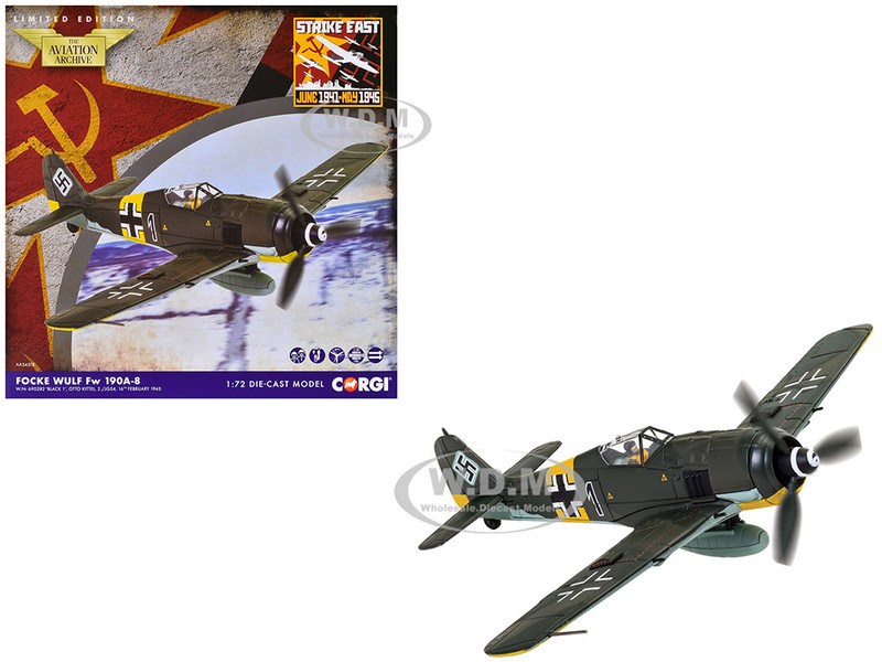 Focke Wulf Fw 190A 8 Fighter Aircraft Black 1 Oberleutnant Otto Kittel 2 JG54 1945 German Luftwaffe The Aviation Archive Series 1/72 Diecast Model Corgi AA34318