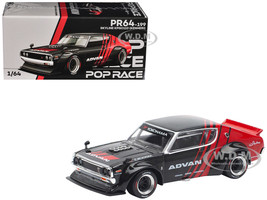 Skyline KPGC110 Kenmeri RHD Right Hand Drive ADVAN Black and Red 1/64 Diecast Model Car Pop Race PR640199