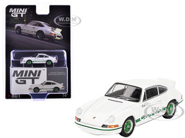 Porsche 911 Carrera RS 2 7 Grand Prix White with Green Stripes and Wheels Limited Edition 1/64 Diecast Model Car Mini GT MGT00801