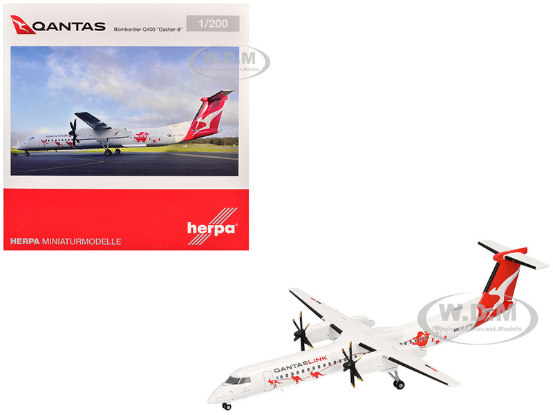 Bombardier Q400 Commercial Aircraft QantasLink Dasher 8 Livery VH QOW White with Graphics 1/200 Diecast Model Airplane Herpa HE573337