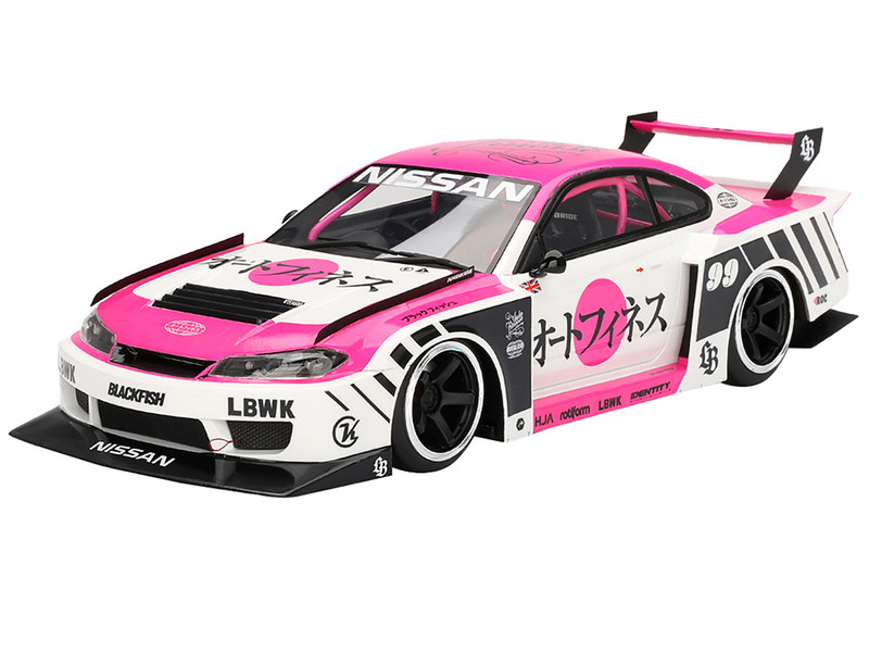 Nissan LB Super Silhouette S15 SILVIA RHD Right Hand Drive #99 Auto Finesse SEMA 2023 White and Pink 1/18 Model Car Top Speed TS0548