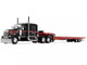 Kenworth W900L with 72 AeroCab Sleeper and Landoll 440B50CA Traveling Axle Trailer Black and Red 1/64 Diecast Model DCP/First Gear 60-2035