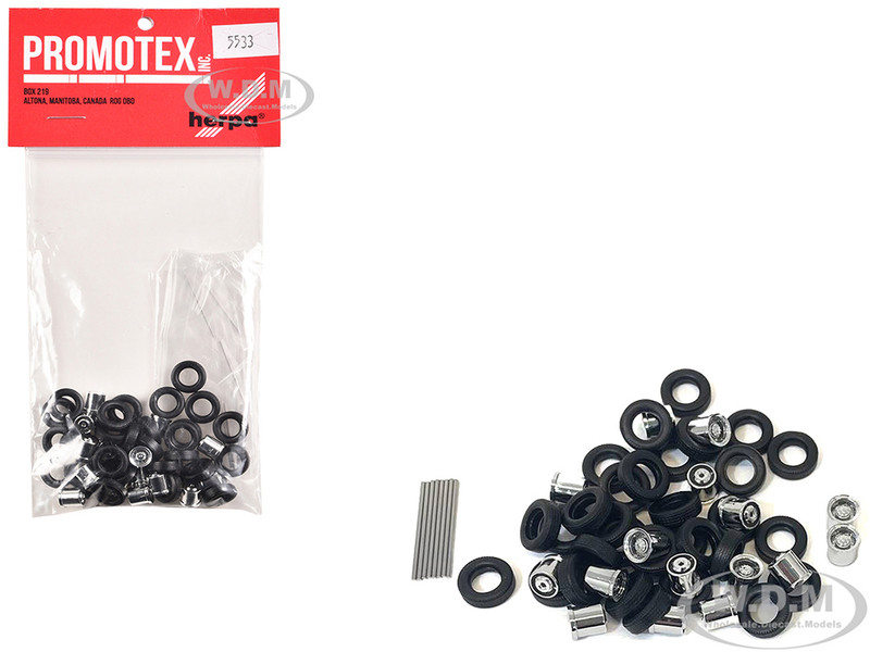Chrome Plated Wheels with Set of 8 pieces 1/87 (HO) Plastic Model Promotex 005533BK