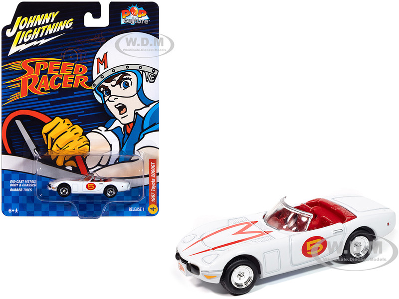 1967 Toyota 2000GT Mach 5 Tribute #5 White with Red Interior Speed Racer Pop Culture 2025 Release 1 1/64 Diecast Model Car Johnny Lightning JLPC016-JLSP412