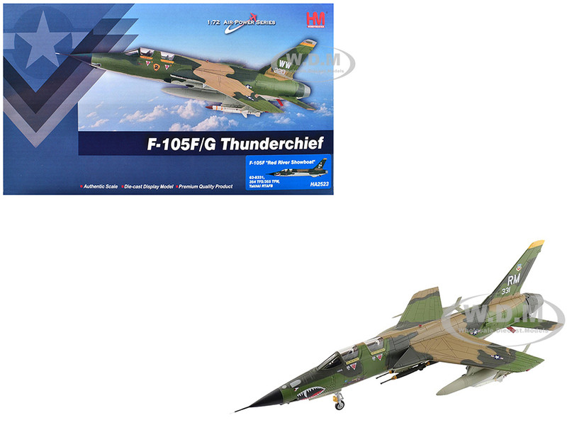 Republic F 105F Thunderchief Fighter Bomber Aircraft 63 8331 Red River Showboat 354th Tactical Fighter Squadron 355th Tactical Fighter Wing Takhli Royal Thai Air Force Base United States Air Force Air Power Series 1/72 Diecast Model Hobby Master HA2523