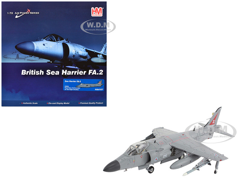 British Aerospace Sea Harrier FA 2 Aircraft with Sea Eagle Missiles ZH804 Fairford 2002 British Royal Navy Air Power Series 1/72 Diecast Model Hobby Master HA4107